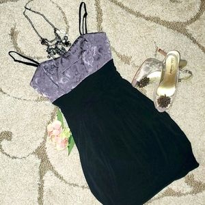 💜 Y2K Lavender & Black Draped Jacquard Mini Dress